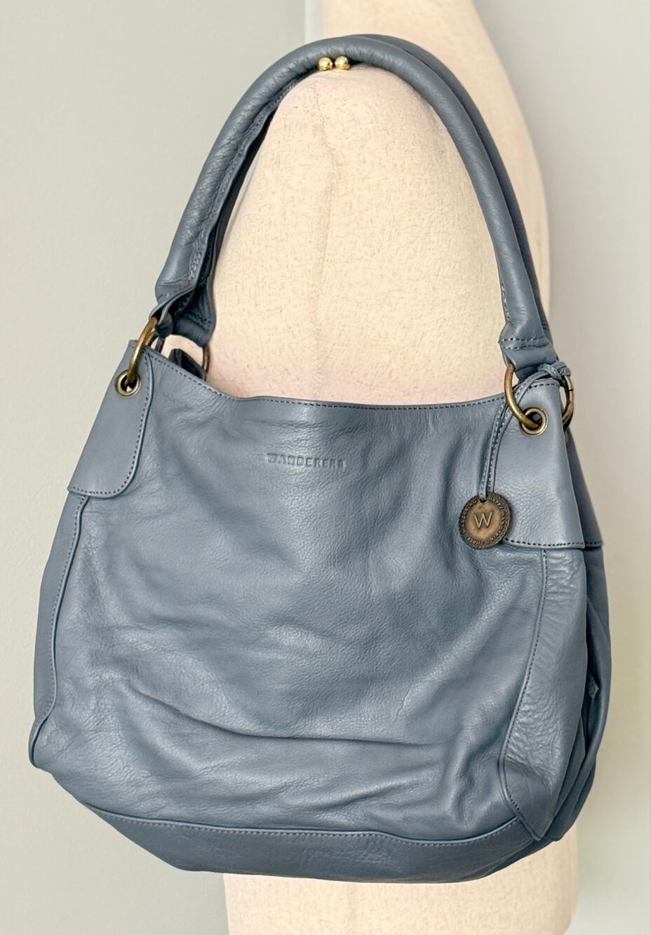 Wanderers Travel Co Blue Full Grain Leather Hobo Shoulder Crossbody Bag